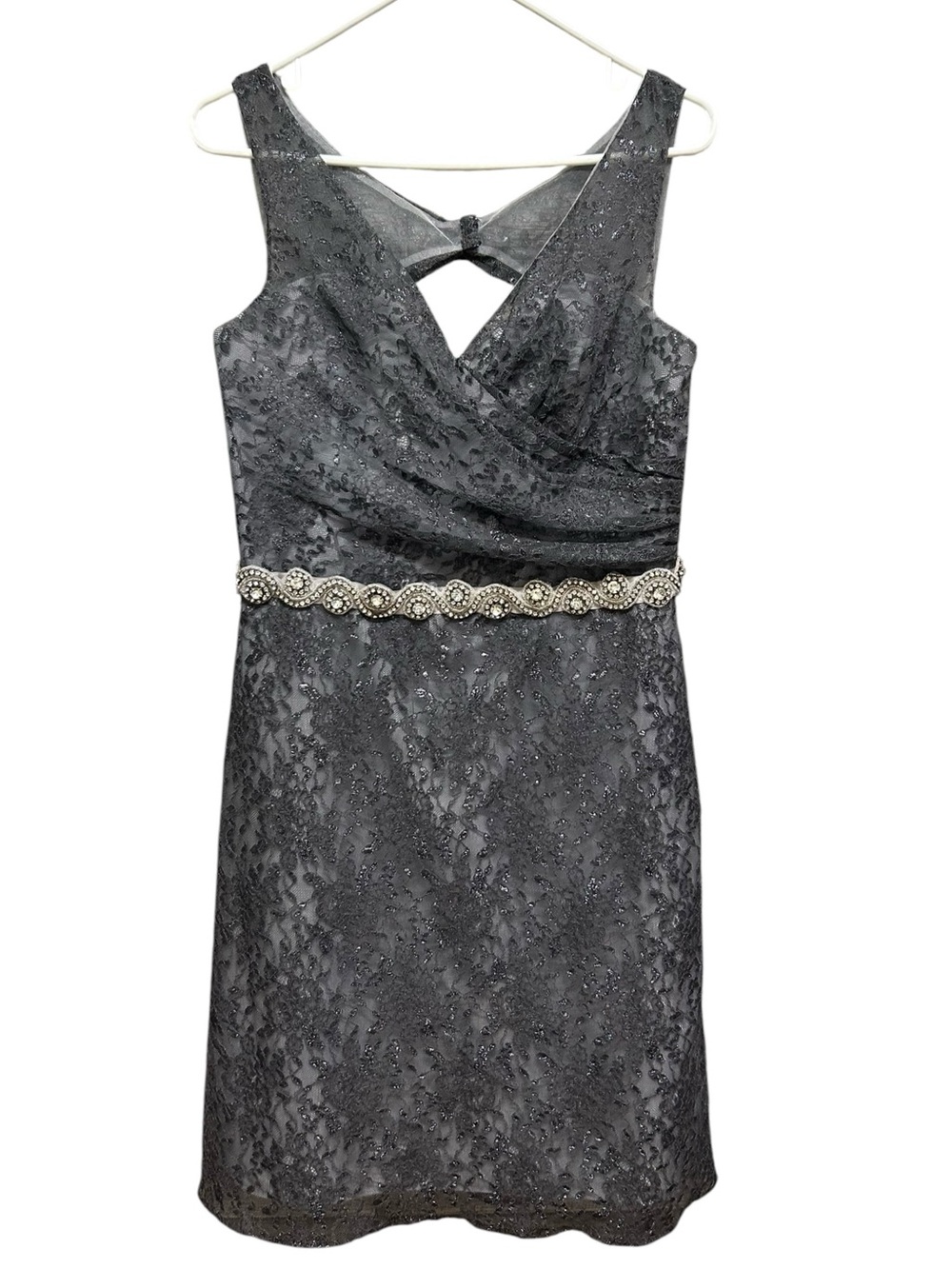 Alvina Valenta Maids New York Gray Lace Rhinestone Waist Event Dress Size 12